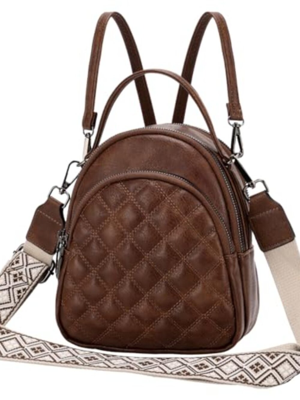 Quilted Faux Leather Mini Convertible Backpack Purse
